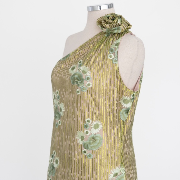 Badgley Mischka - Rosette One-Shoulder Sequin Mini Dress - Picture 14 of 15